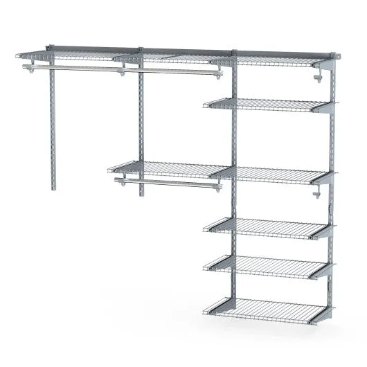 Adjustable Closet Organizer Kit with Shelves and Hanging Rods for 4 to 6 Feet-Gray