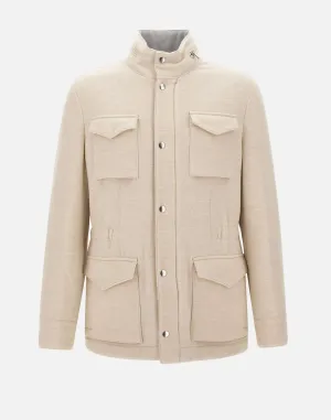 Beige Wool Jacket with Lamb Fur