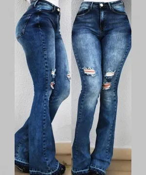 Bonnyshow-Spring Outfits High Waist Retro Flared Jeans For Women Slim Hip Lift Stretch Ripped Denim Wide Leg Pants Street Trendy Trousers S-2XL New