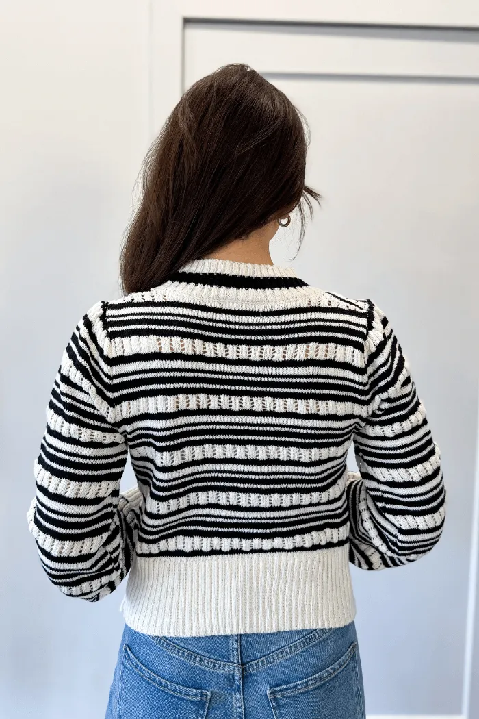 Bow Tie Striped Cardi in Black & White