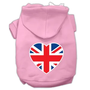 British Flag Heart Screen Print Pet Hoodies Light Pink Size XXL (18)