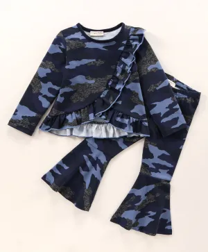 Camouflage Frill Top Bootcut Pants Set