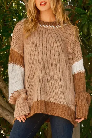 Colorblock Contrast Stitch Oversized Sweater