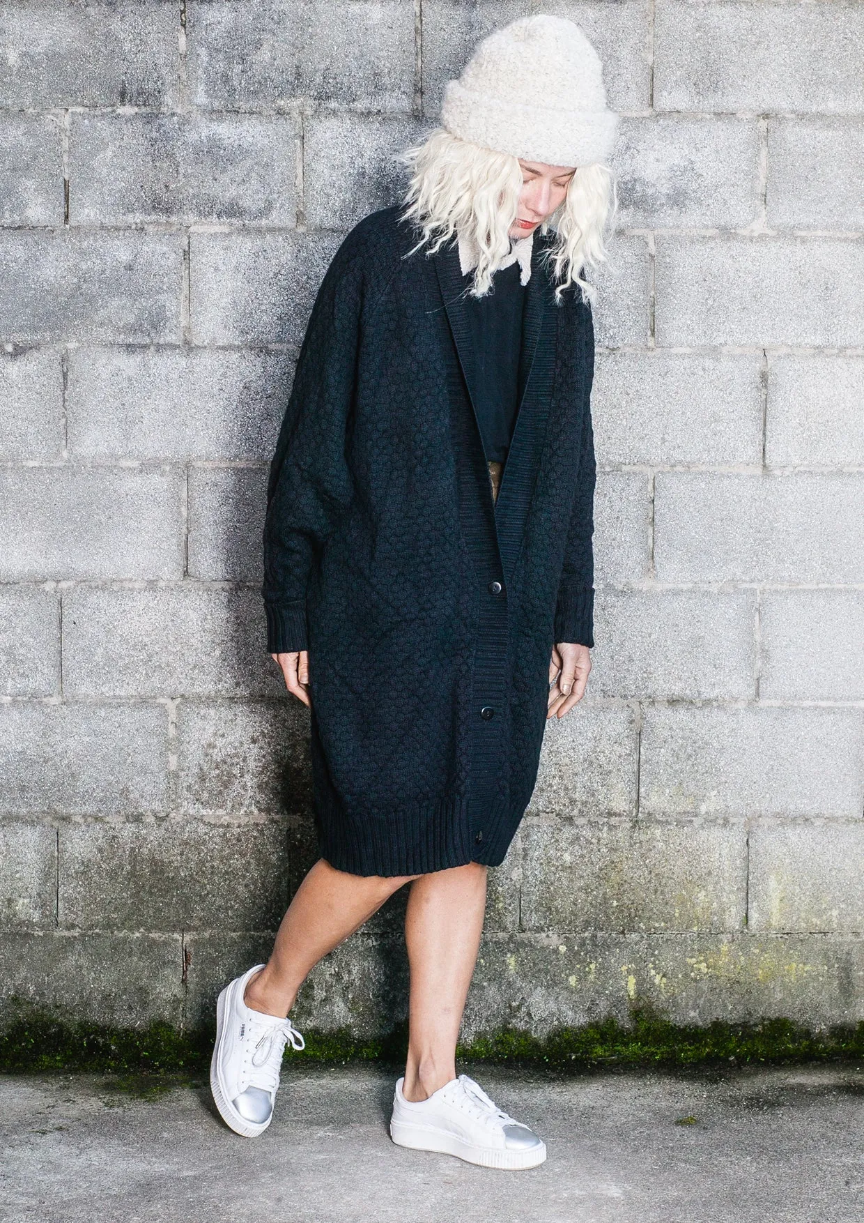 COZY CARDIGAN - KNIT PEARL black