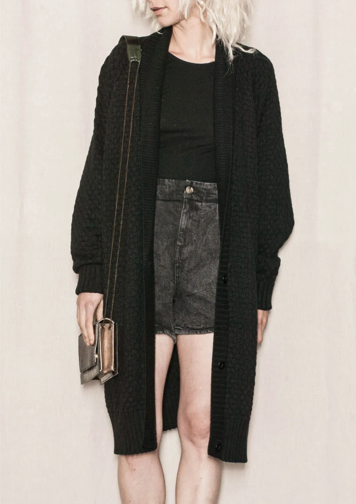 COZY CARDIGAN - KNIT PEARL black
