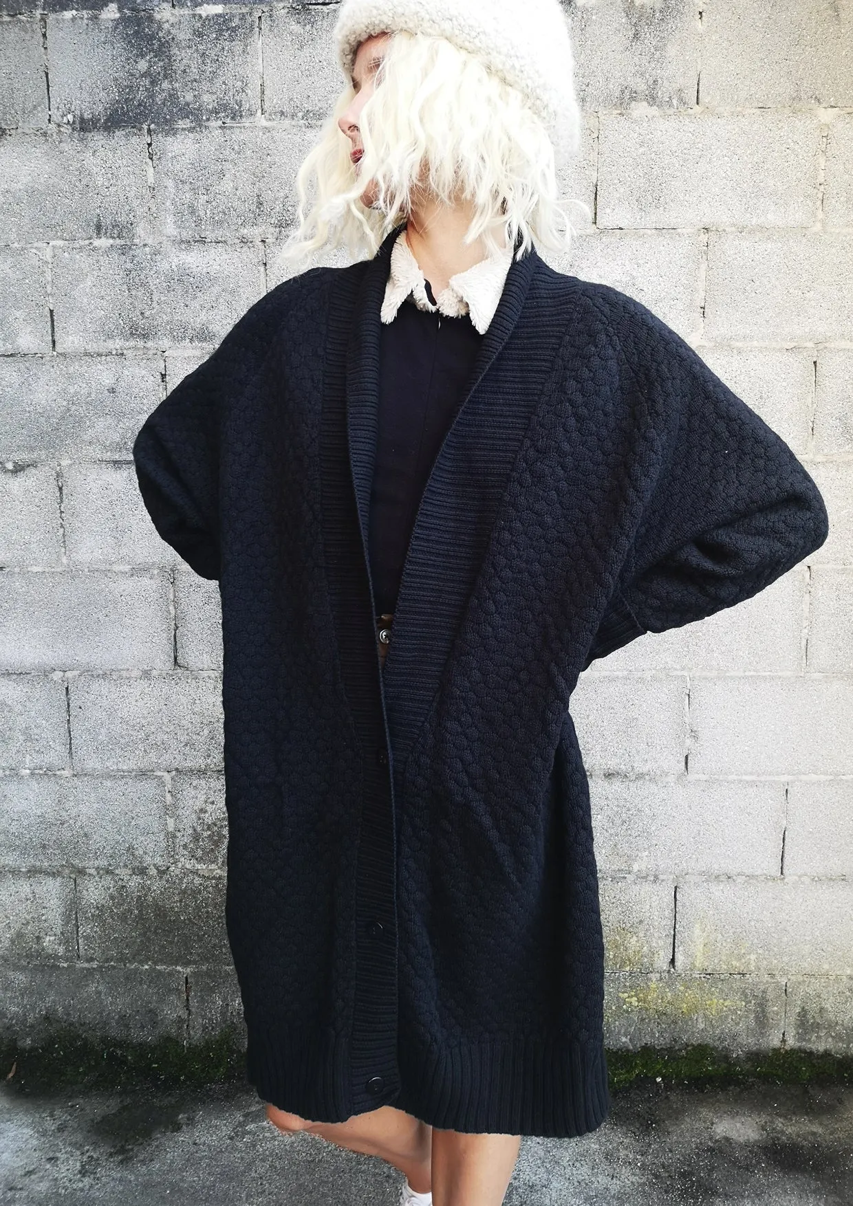 COZY CARDIGAN - KNIT PEARL black