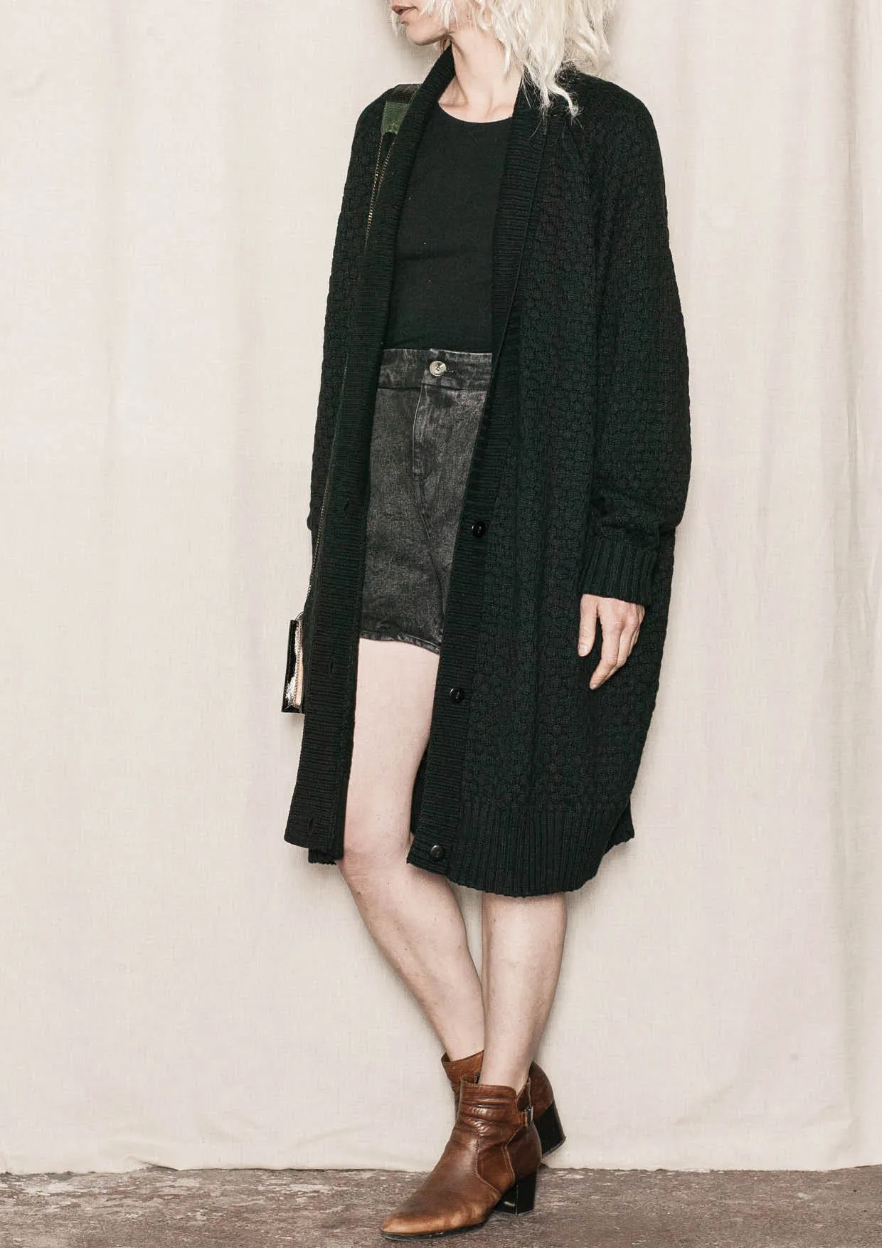 COZY CARDIGAN - KNIT PEARL black