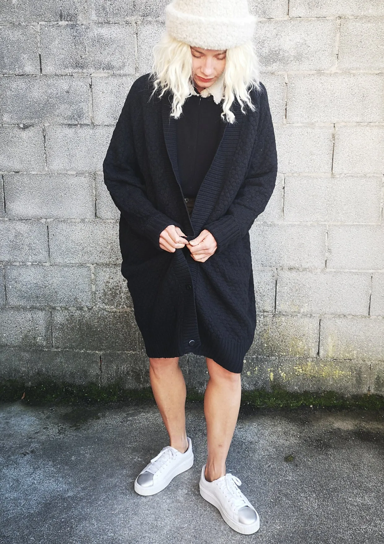 COZY CARDIGAN - KNIT PEARL black