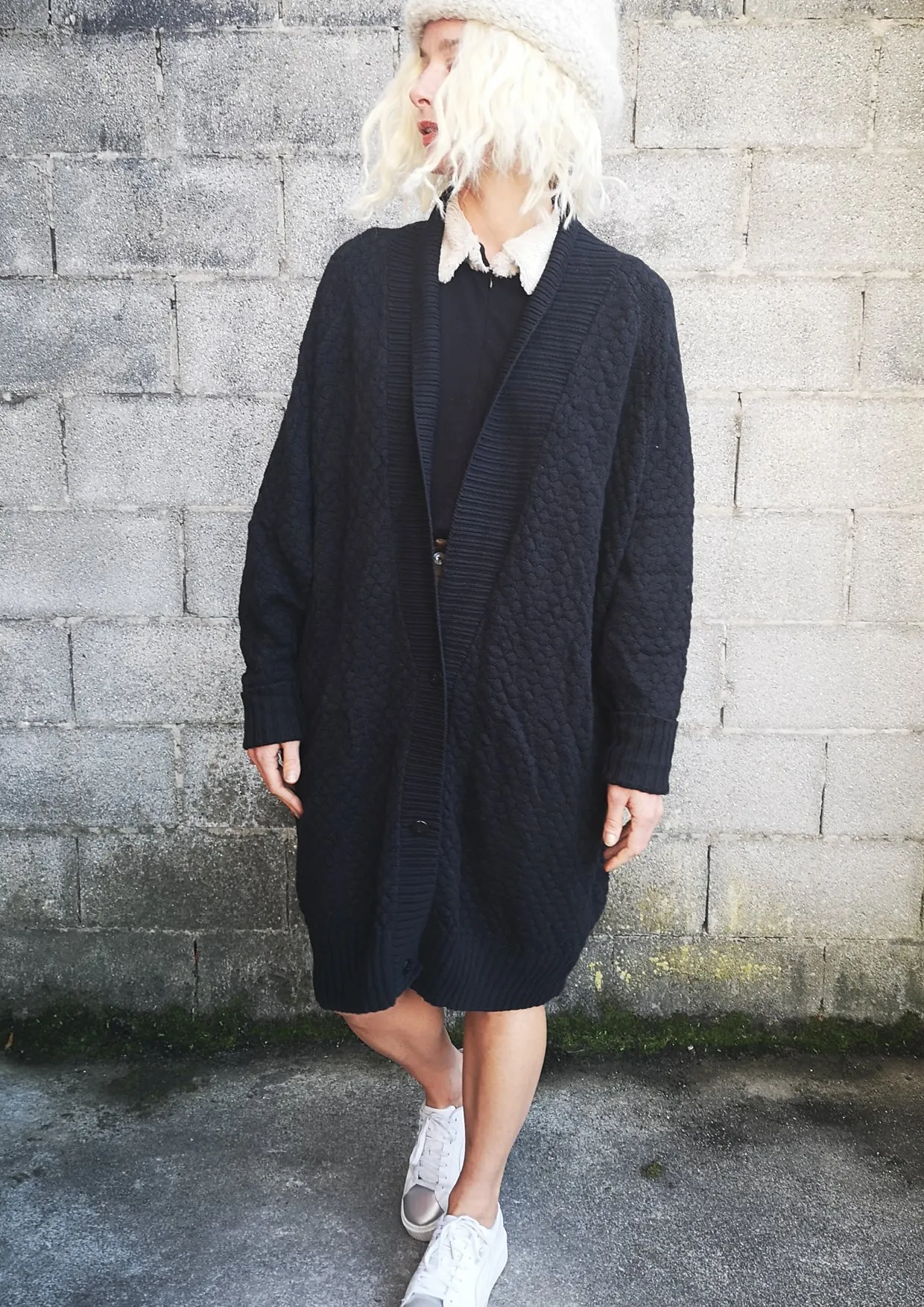 COZY CARDIGAN - KNIT PEARL black