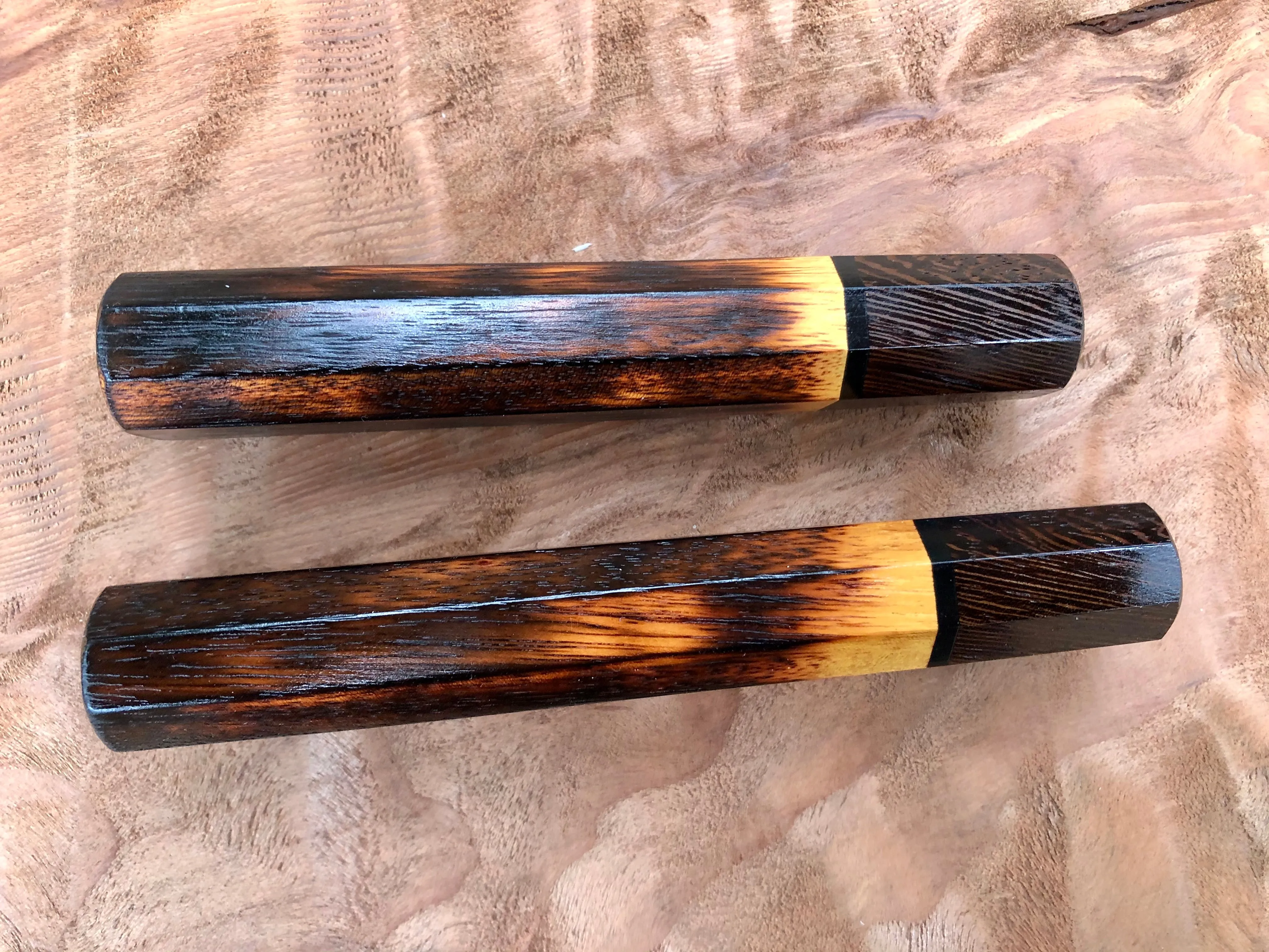 Custom Japanese Knife Handle - Burnt Osage Orange and Wenge