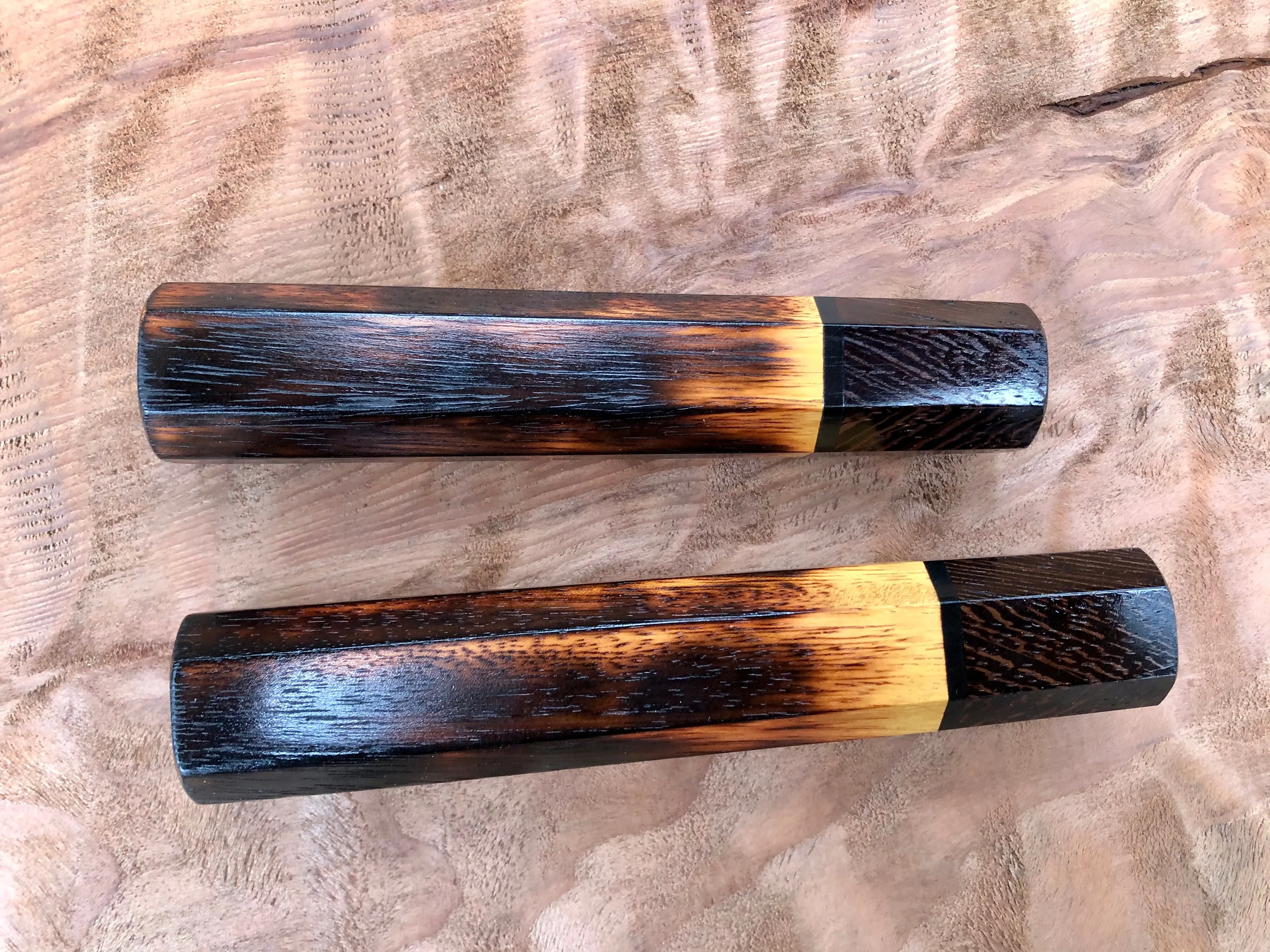 Custom Japanese Knife Handle - Burnt Osage Orange and Wenge