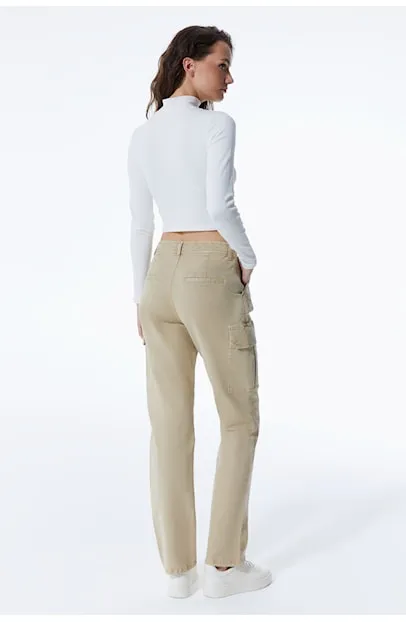 Daphne - High Waist Cargo Pants - Sand