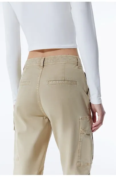 Daphne - High Waist Cargo Pants - Sand
