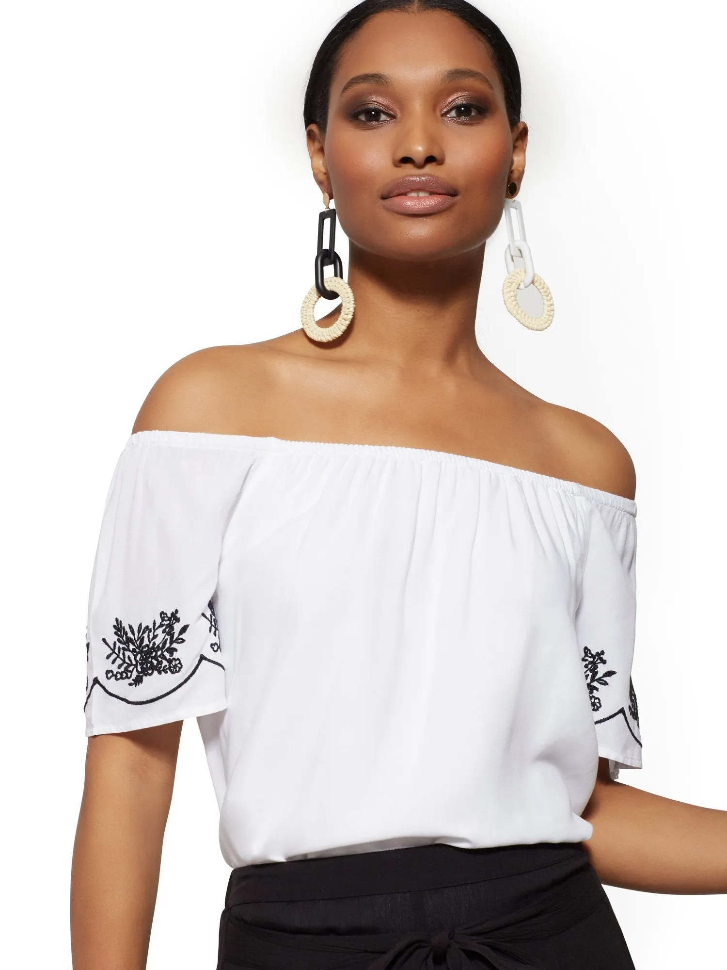 Embroidered Off-The-Shoulder Top
