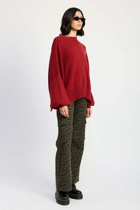 Grey Leopard Mid Rise Wide Leg Cargo Pants