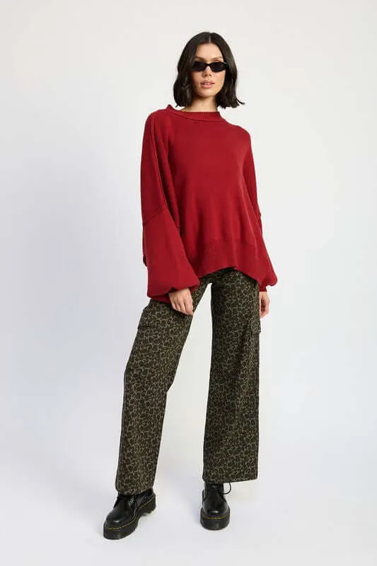 Grey Leopard Mid Rise Wide Leg Cargo Pants