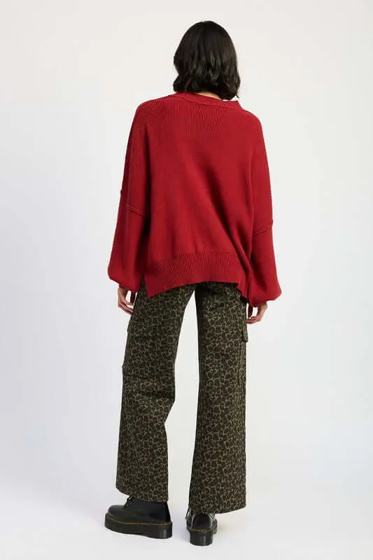 Grey Leopard Mid Rise Wide Leg Cargo Pants