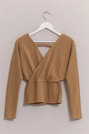 HF25A009-Surplice Knit Top
