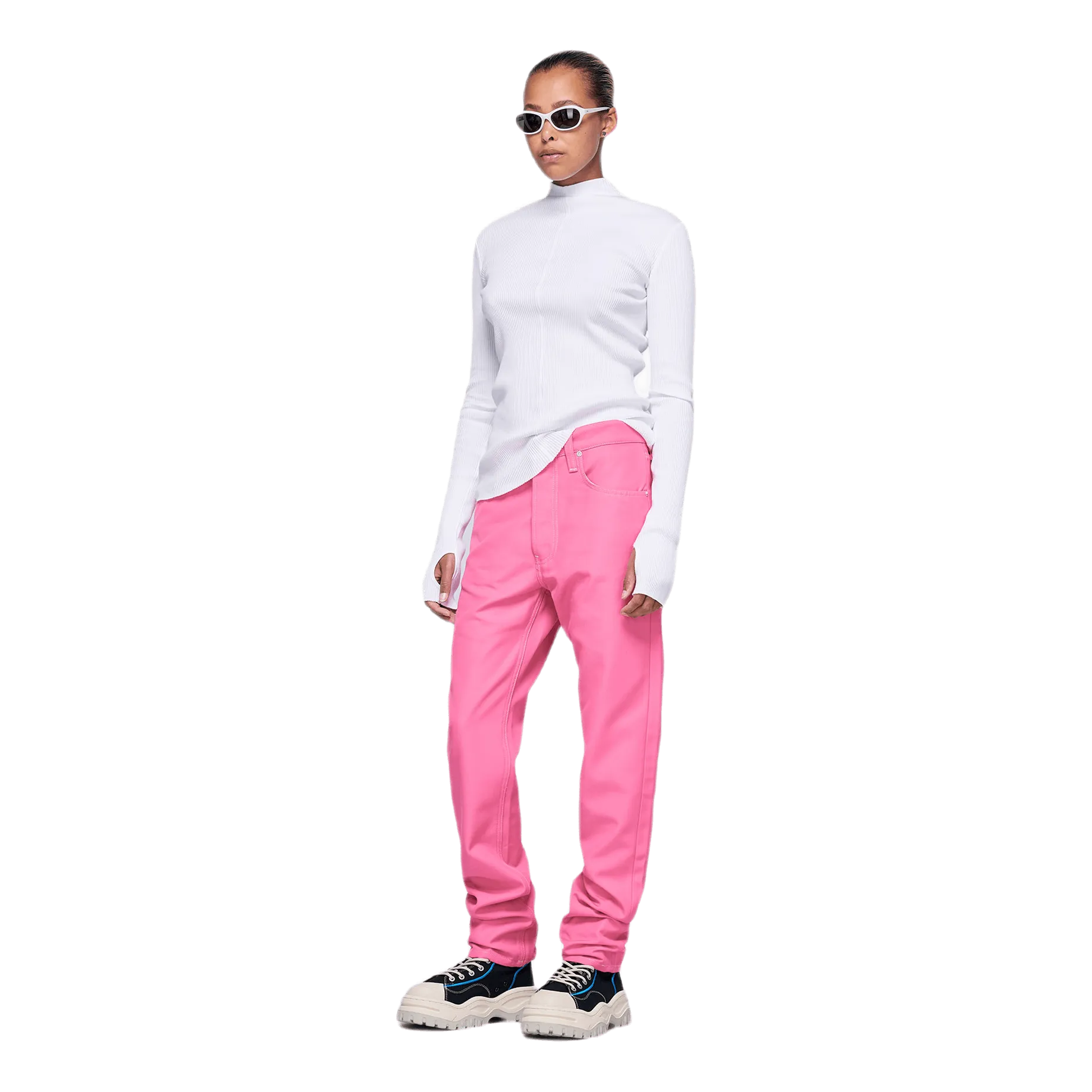 High Neck Rib Top White