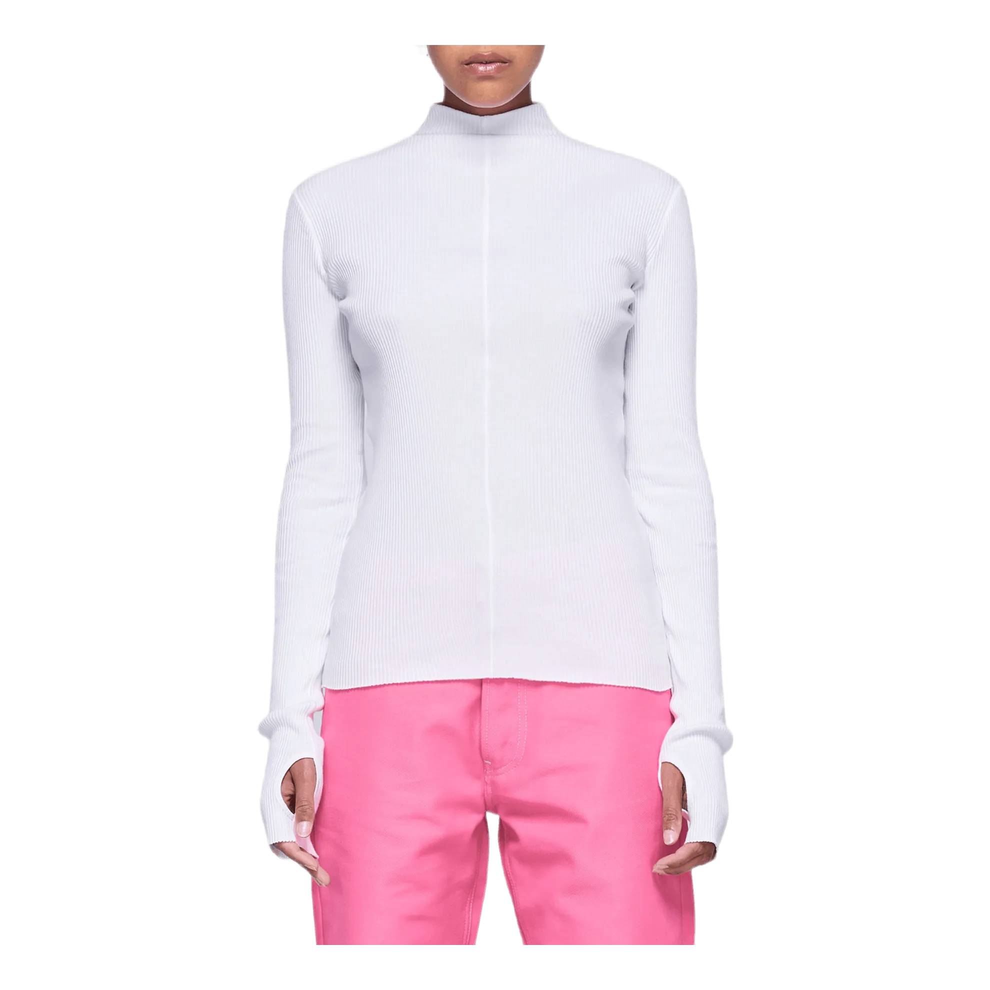 High Neck Rib Top White