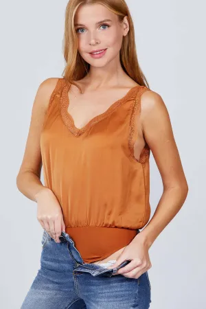 Lace Detail V-neck Woven Bodysuit