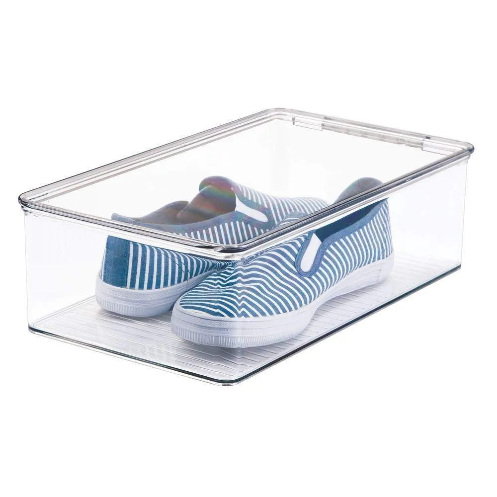 mDesign Stackable Plastic Closet Shelf Shoe Storage Organizer Box with Lid for Mens, Womens, Kids Sandals, Flats, Sneakers, 8 Pack - Clear