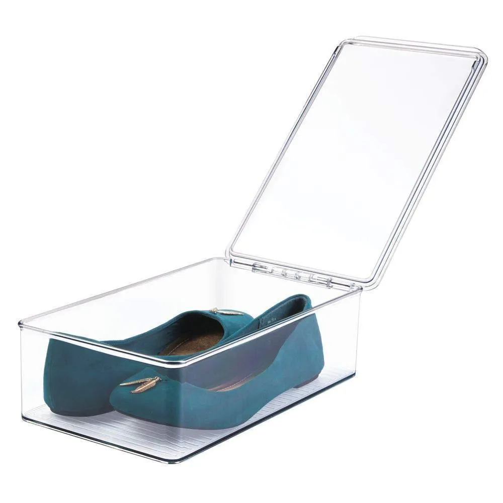 mDesign Stackable Plastic Closet Shelf Shoe Storage Organizer Box with Lid for Mens, Womens, Kids Sandals, Flats, Sneakers, 8 Pack - Clear