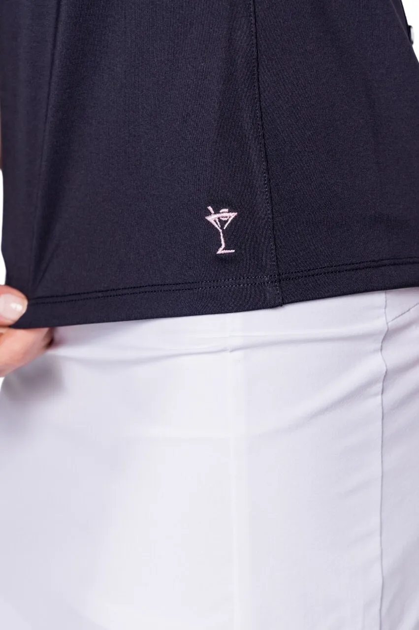 Navy/Rose Pink Short Sleeve Zip Polo