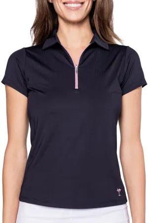 Navy/Rose Pink Short Sleeve Zip Polo