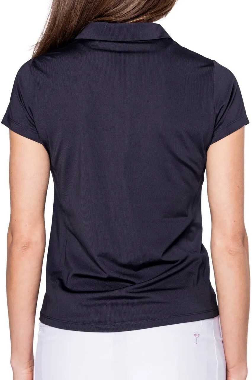 Navy/Rose Pink Short Sleeve Zip Polo