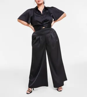 Nina Parker Trendy Plus Size Satin Wide-Leg Pants