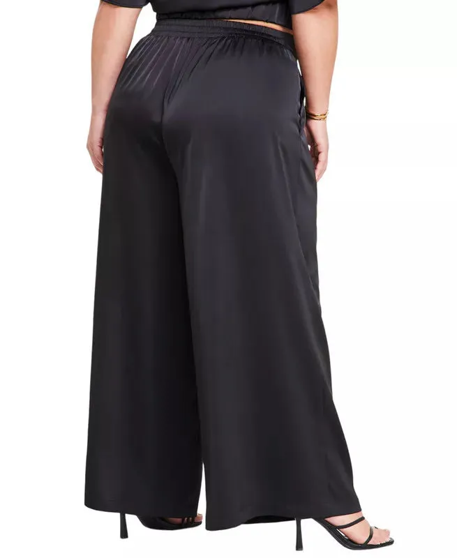 Nina Parker Trendy Plus Size Satin Wide-Leg Pants