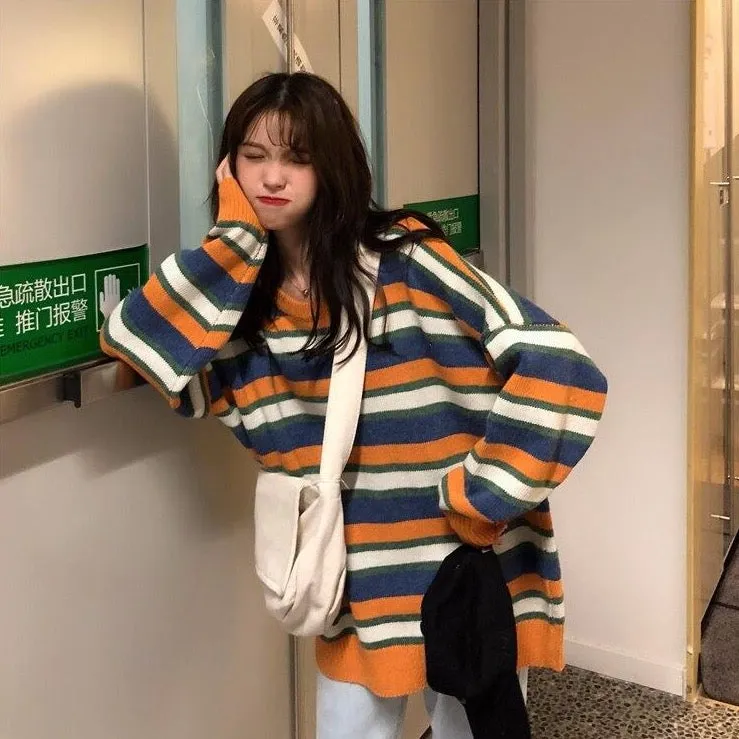 O-Neck Sweater With Stripes