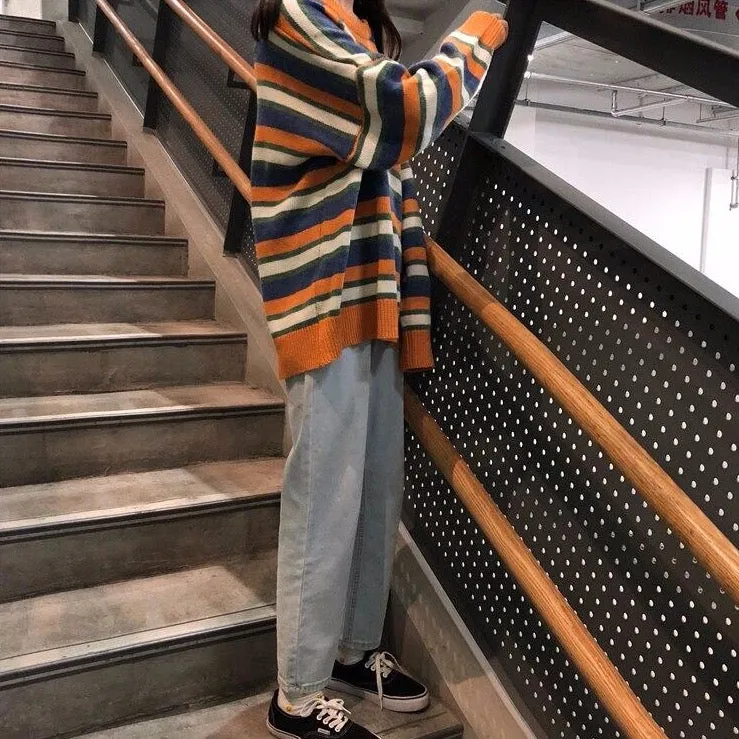 O-Neck Sweater With Stripes