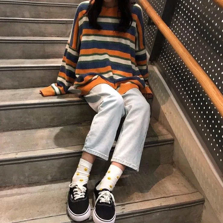 O-Neck Sweater With Stripes