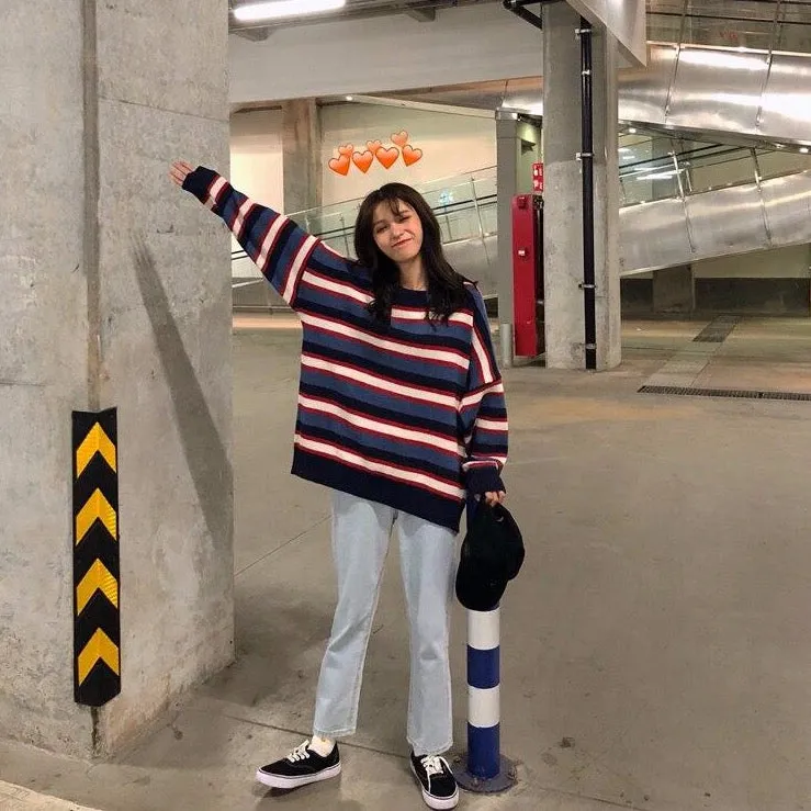 O-Neck Sweater With Stripes