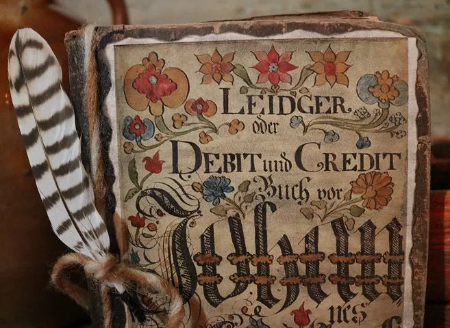 Pennsylvania Dutch Ledger Bird Pen Wipe Inkwell Gathering