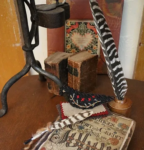 Pennsylvania Dutch Ledger Bird Pen Wipe Inkwell Gathering