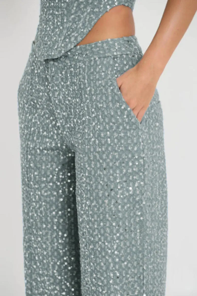 PK628 Sequin Embellished Denim Pants
