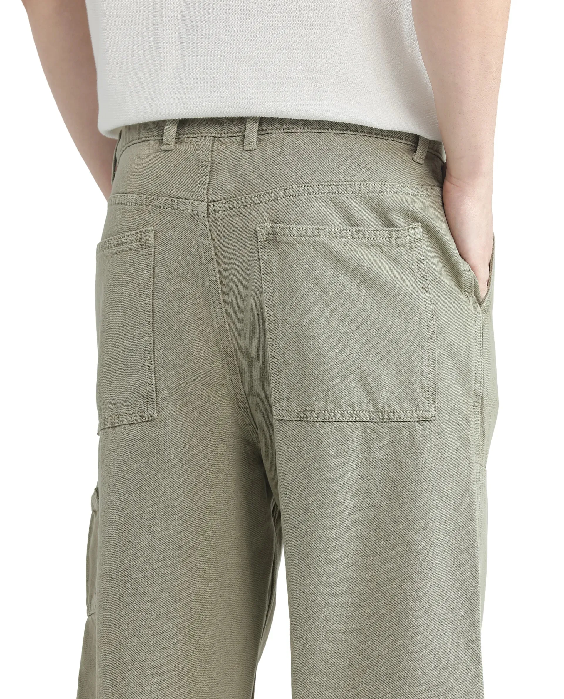 Rare Rabbit Men Klop Pastel Green Cotton Fabric Mid Rise Carpenter Fit Garment Dyed Plain Jeans