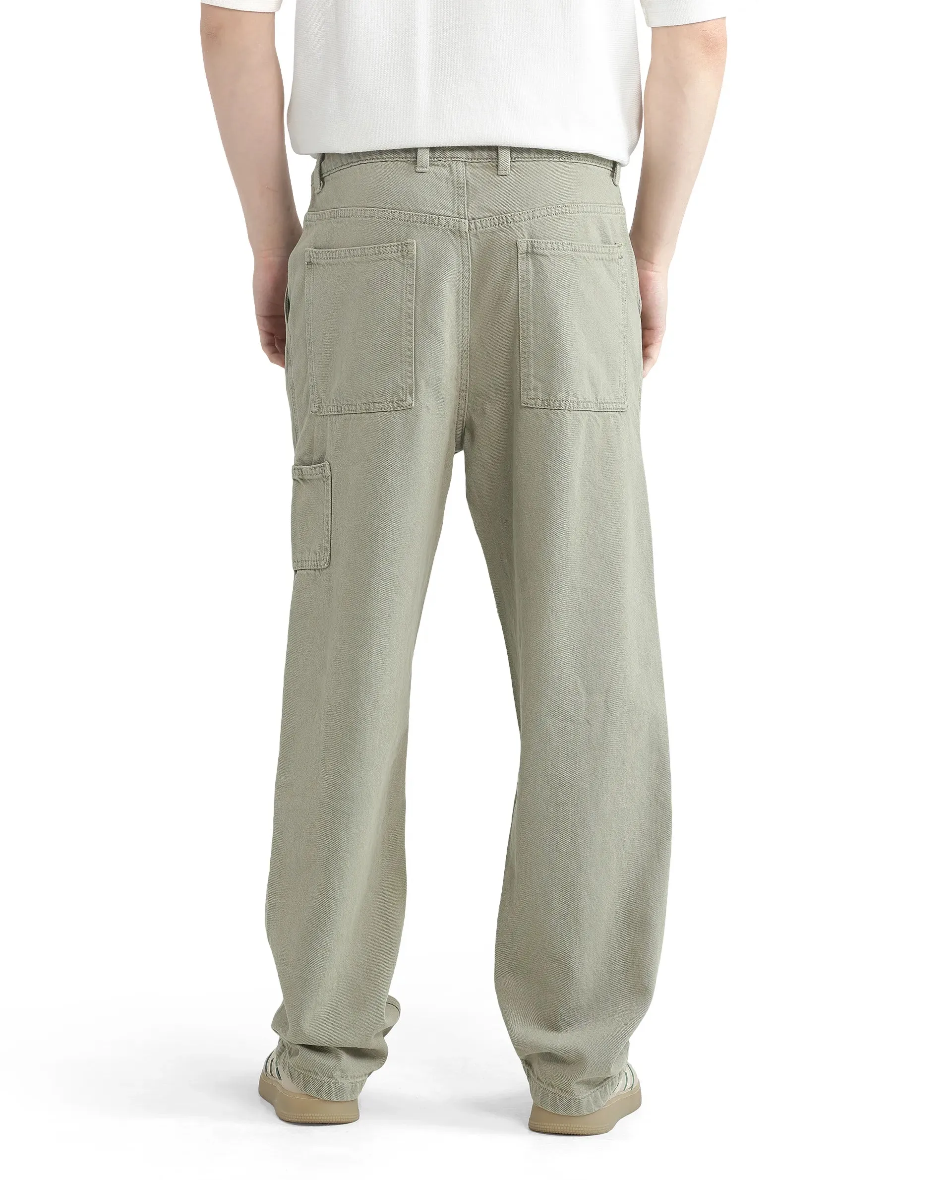 Rare Rabbit Men Klop Pastel Green Cotton Fabric Mid Rise Carpenter Fit Garment Dyed Plain Jeans