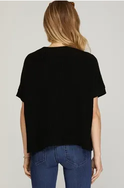 Short Sleeve Sweater Top - Black