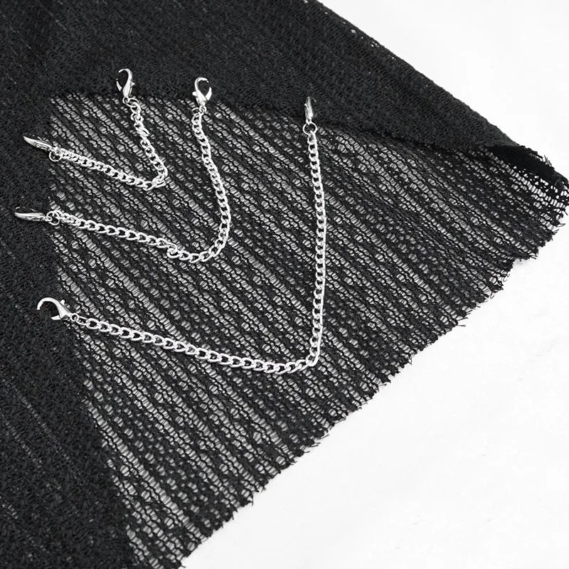 SR015 Plush mesh off-the-shoulder short sweater with chain