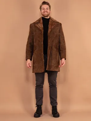 Vintage 70's Men Western Sheepskin Suede Coat in Brown