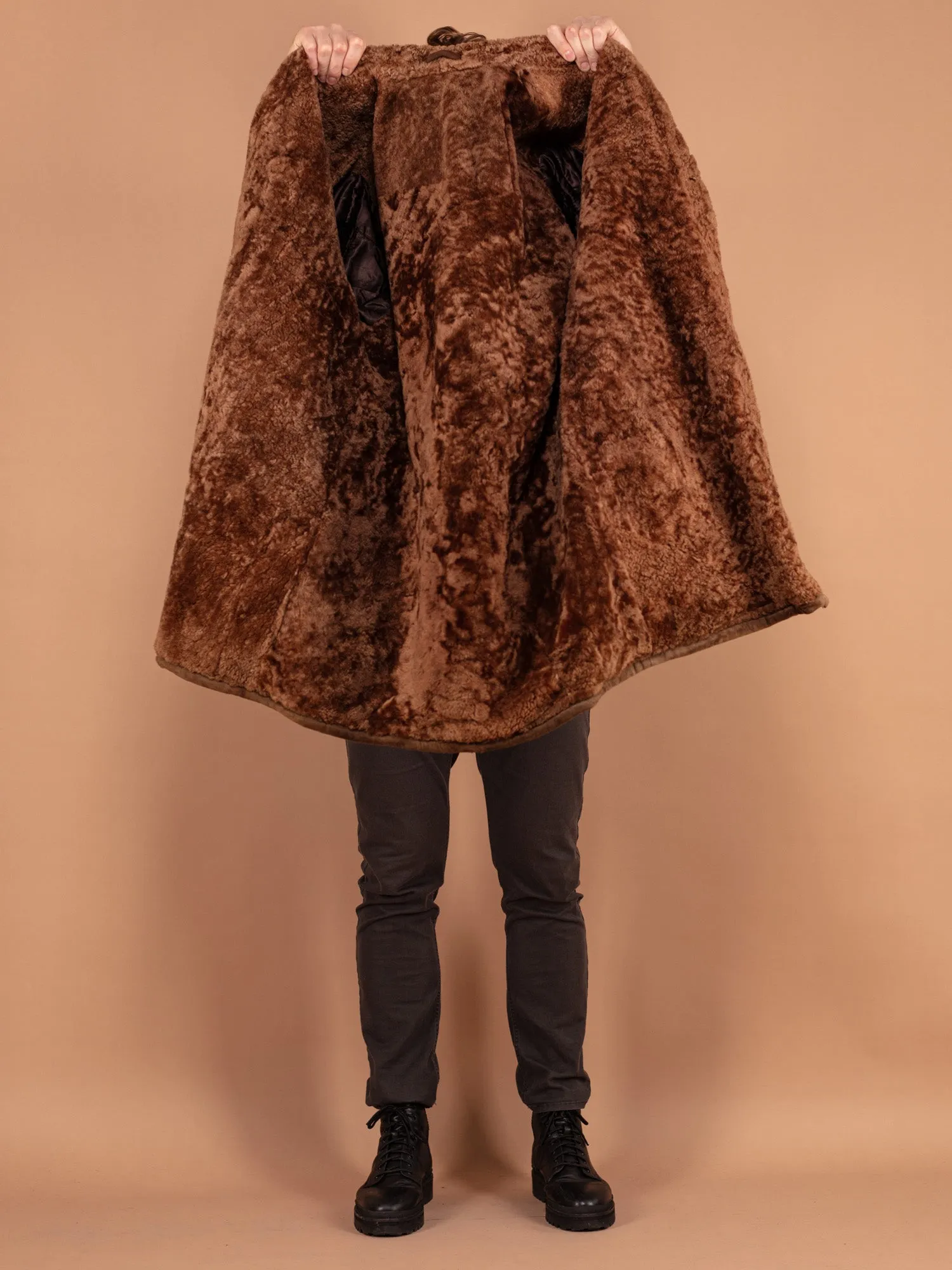 Vintage 70's Men Western Sheepskin Suede Coat in Brown