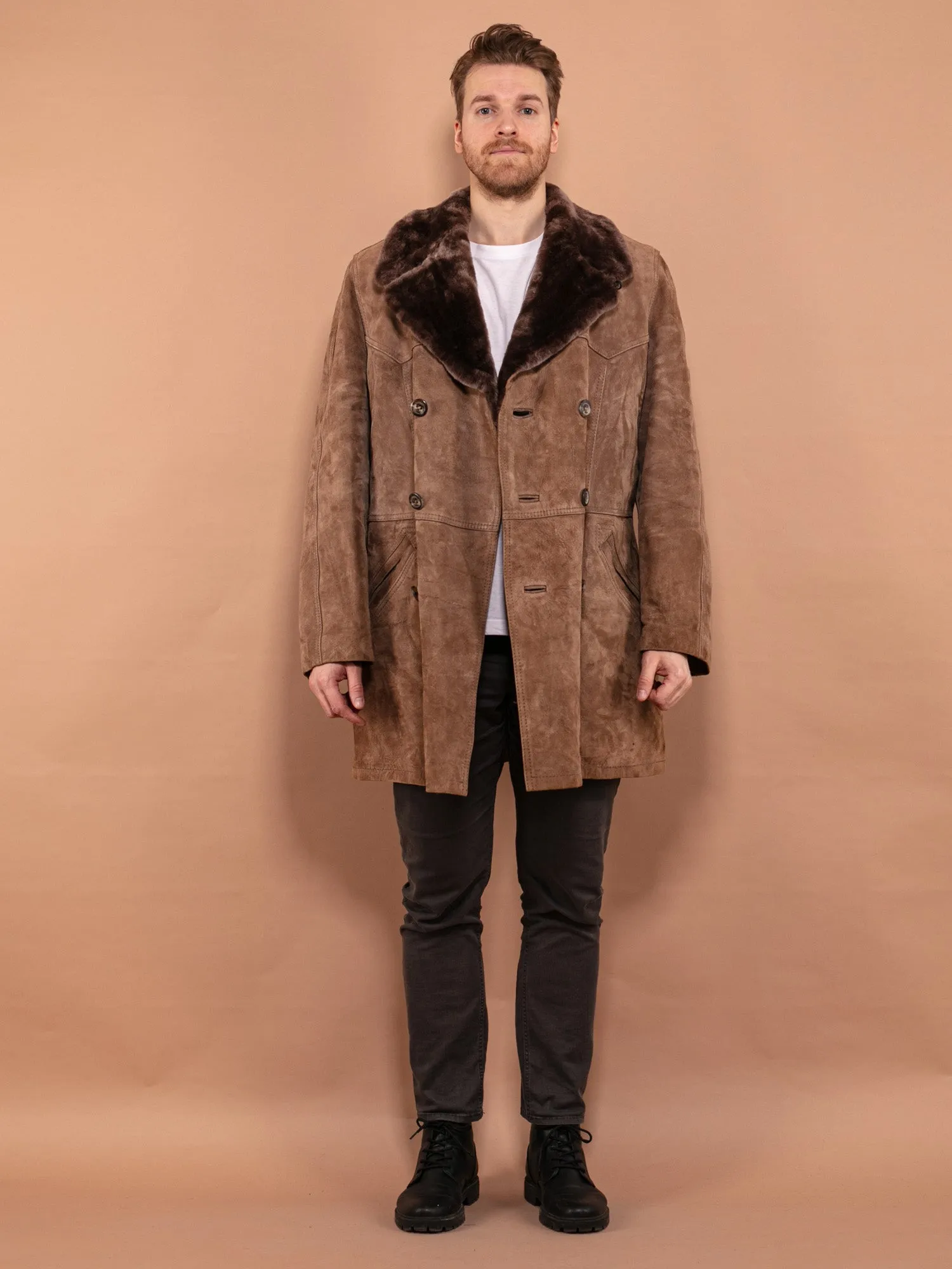 Vintage 70's Men Western Suede Sherpa Coat in Brown
