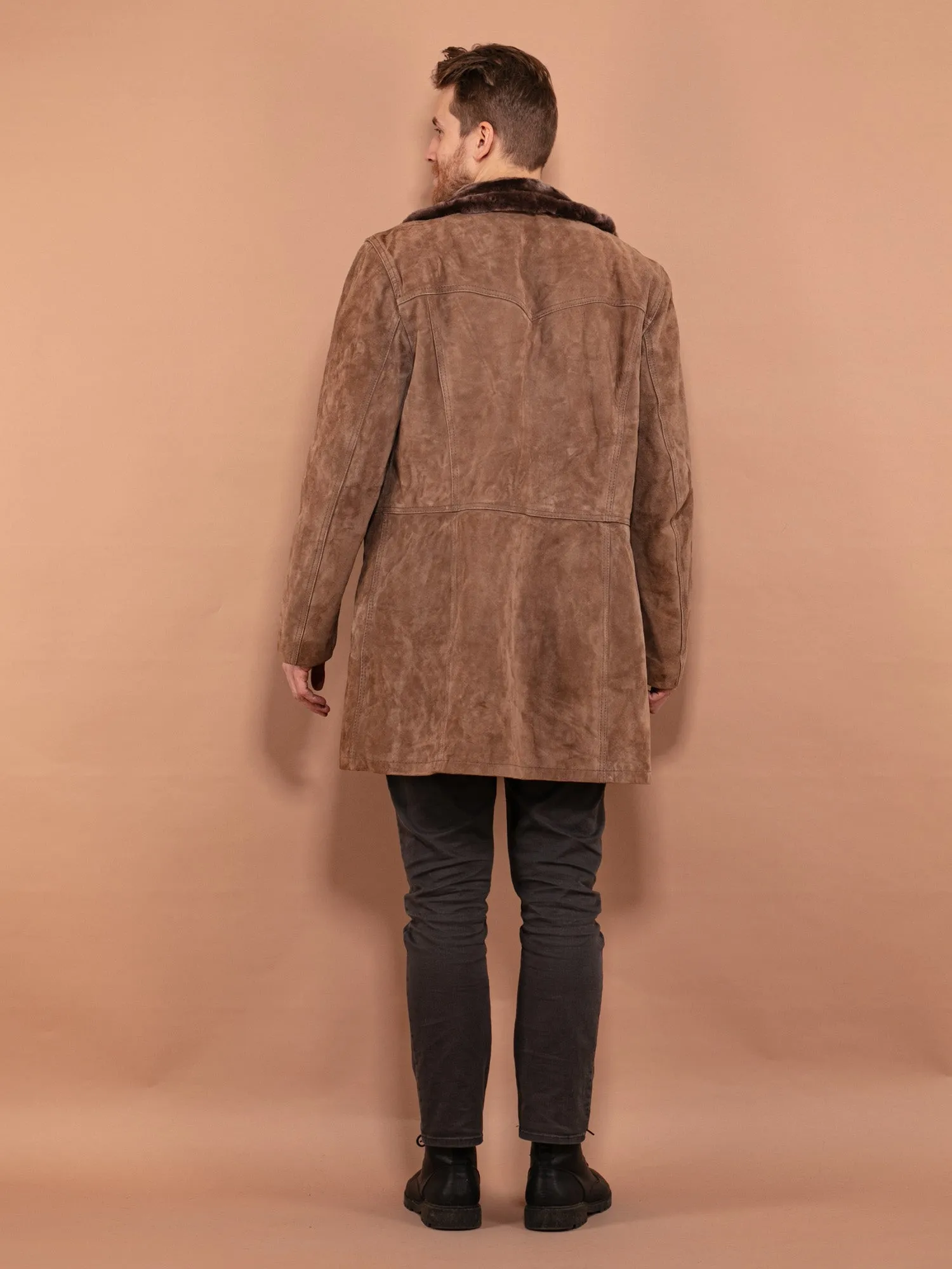 Vintage 70's Men Western Suede Sherpa Coat in Brown