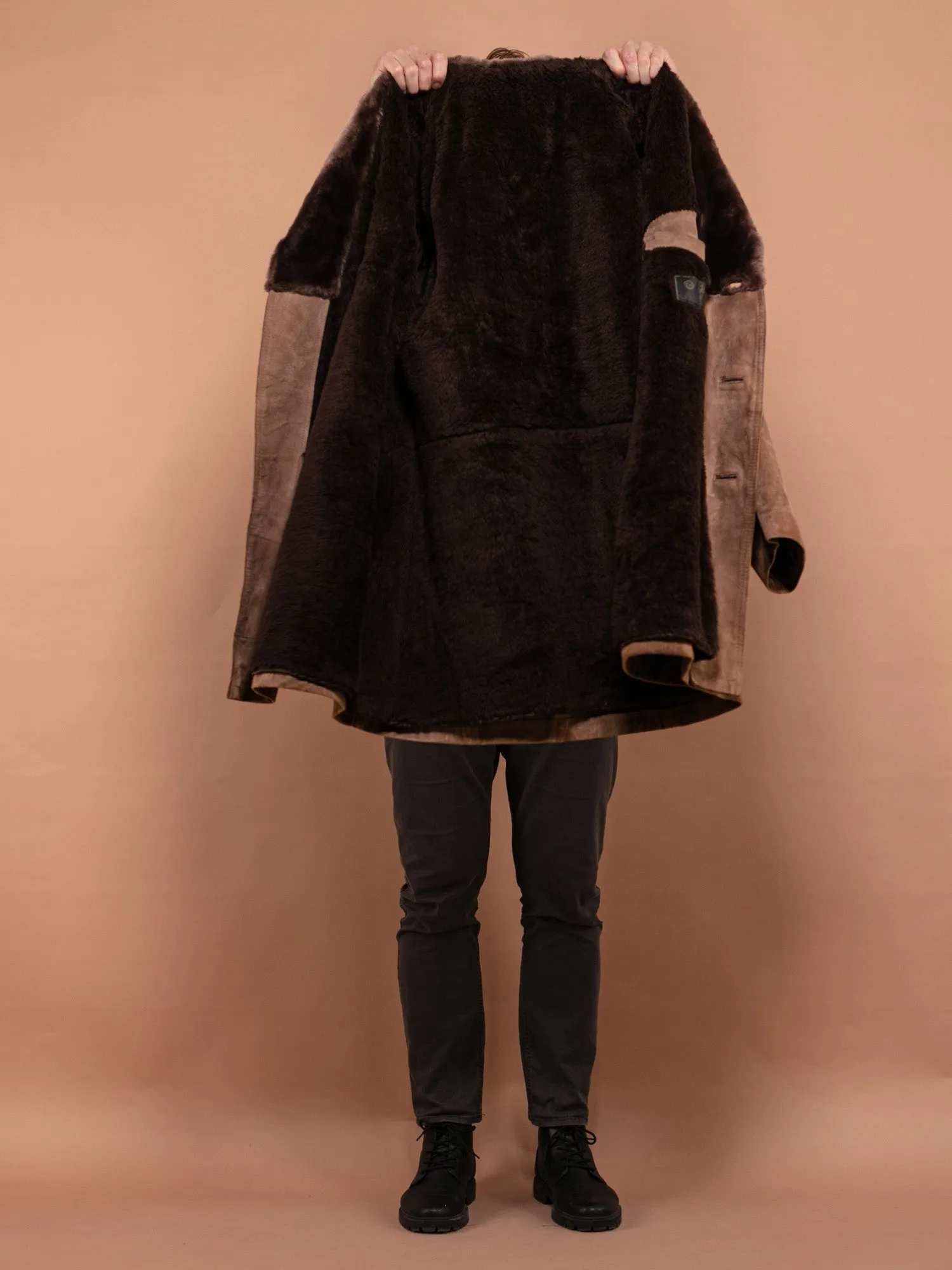 Vintage 70's Men Western Suede Sherpa Coat in Brown