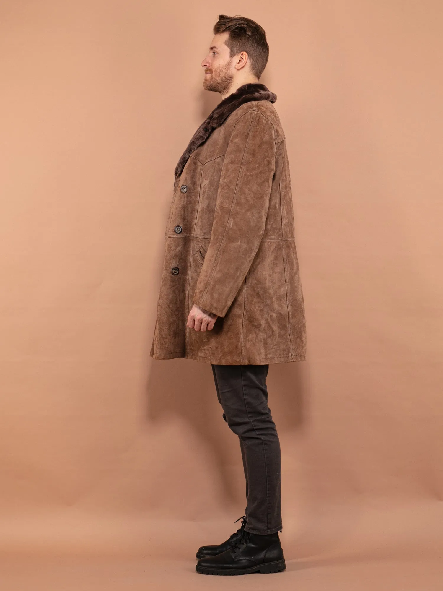 Vintage 70's Men Western Suede Sherpa Coat in Brown