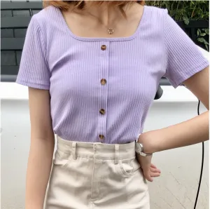 Vintage Square Neck INS Short Sleeve T-Shirt Women Summer Western Feminine Niche Short Slim Look Tops Outerwear